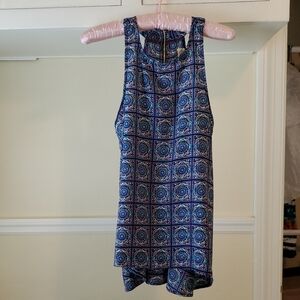 High Low Patterned Blue Sleeveless Top
